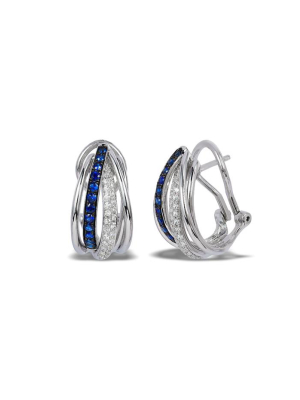 Effy Royale Bleu 14k White Gold Blue Sapphire & Diamond Earrings, 0.62 Tcw