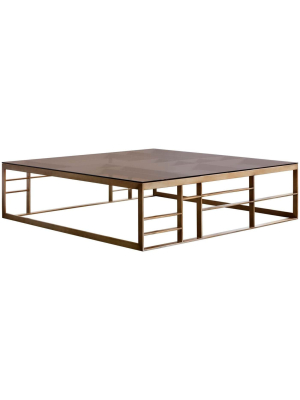 Joanna Coffee Table, Square, Antique Brass, Brown Glass