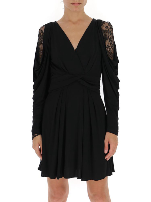 Alberta Ferretti Gathered Lace Detail Mini Dress