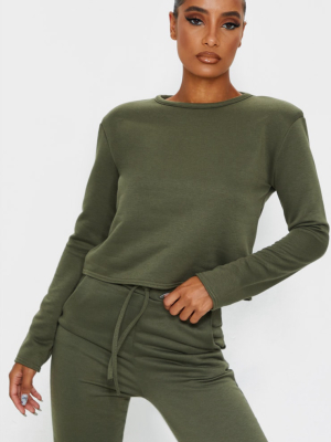 Khaki Long Sleeve Shoulder Pad Top