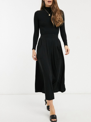 Asos Design Midi Skirt With Pockets In Black