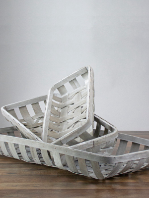 Raz Imports Set Of 3 White Washed Rectangular Woven Baskets 32.75"