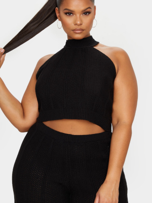 Plus Black Knit Halterneck Crop Top