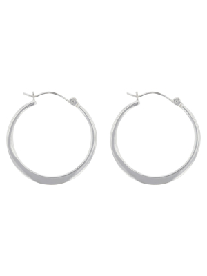 Hoop Earrings Sterling Clutchless Circle Flat - Silver