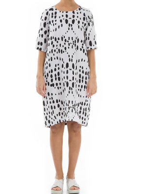 Short Sleeves Drops Print Linen Dress