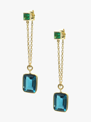 Emerald & Topaz Chain Earrings