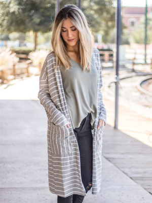 The Striped Leah Cardigan - Gray