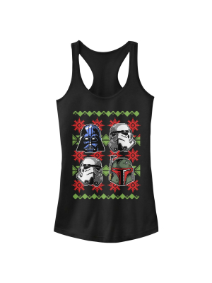 Junior's Star Wars Ugly Christmas Empire Helmets Racerback Tank Top