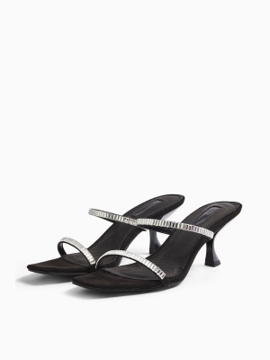 Romy Black Diamanté Mules