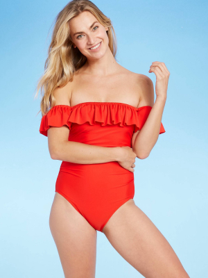 Women's Off Shoulder Classic One Piece Swimsuit - Kona Sol™ Red