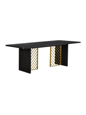 Monaco Dining Table Black Wood/antiqued Brass - Armen Living