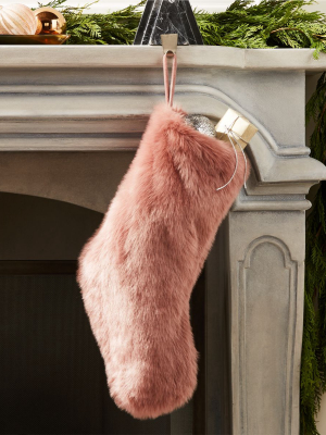 Faux Fur Dusty Rose Stocking