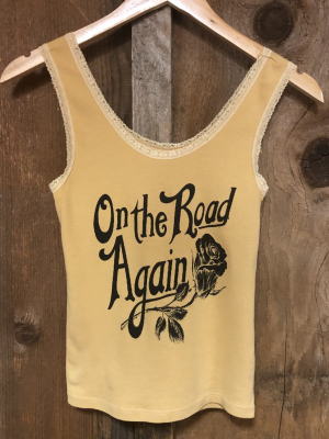 On The Road Again Lace Tank Gold Dust/blk