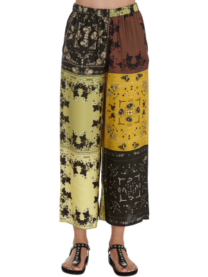 Pinko Patchwork Printed Wide-leg Cropped Pants