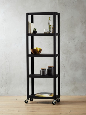 Go-cart Black Five-shelf Rolling Bookcase