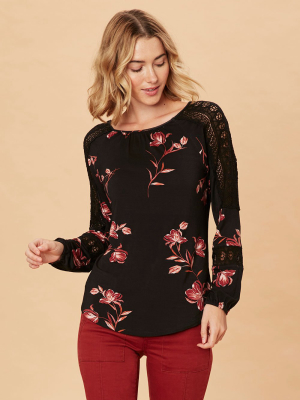 Kimberly Floral Knit Tunic With Lace Panels