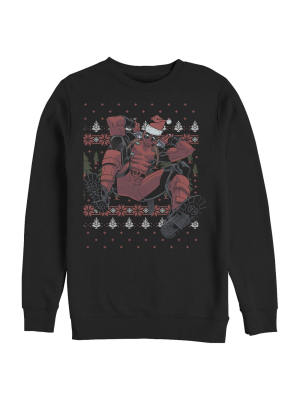 Men's Marvel Deadpool Santa Hat Ugly Sweater Holiday Sweatshirt