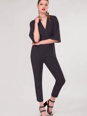 Black Polka Dot Wrap Slim Leg Jumpsuit