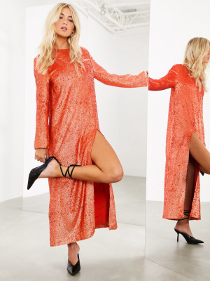 Asos Edition Sequin Maxi Dress With Split Front