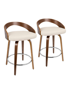 Set Of 2 Grotto Mid Century Modern Counter Height Barstool With Swivel Faux Leather - Lumisource