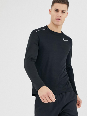 Nike Running Miler Long Sleeve Top In Black