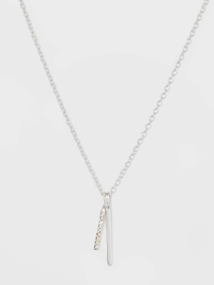Sterling Silver Double Bar Cubic Zirconia Necklace - Silver