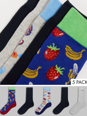Jack & Jones 5 Pack Socks In Fruit Patterns