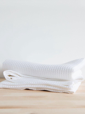 Linen Waffle Bath Towel - White