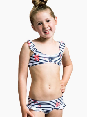 Jessa Ruffle Bikini Set (kids) - Floral Bay Stripe Print