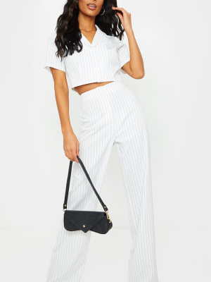 White Pinstripe High Waisted Wide Leg Pants