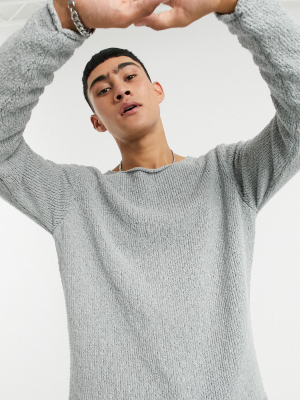 Asos Design Knitted Cotton Blend Gray Sweater