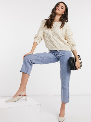 Stradivarius Cable Knit Top Set In Beige