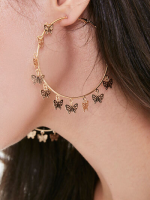 Filigree Butterfly Charm Hoop Earrings