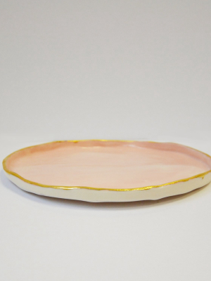 Porcelain Soap Trinket Dish Rose & Ink With Gold Lustre Rim
