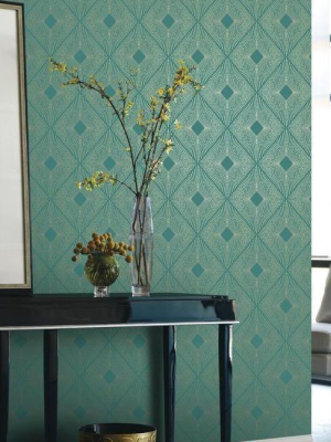 Harlowe Wallpaper In Teal And Gold By Antonina Vella For York Wallcoverings