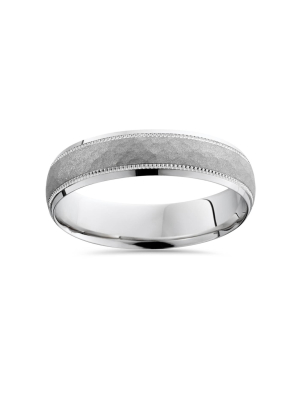 Pompeii3 Mens Hammered 10k White Gold Wedding Band 5mm