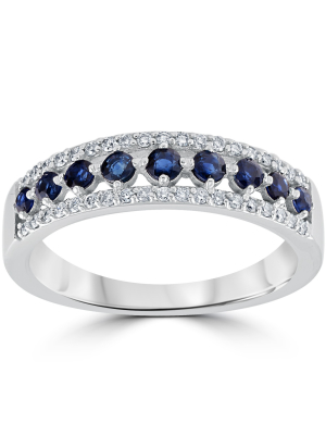 Pompeii3 5/8 Cttw Blue Sapphire & Diamond Wedding Ring Womens Band 14k White Gold