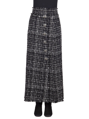 Dolce & Gabbana Button Detail Tweed Maxi Skirt