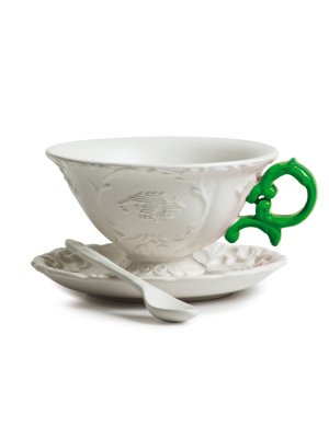 I-tea Porcelain Tea Cup Set W/ Green Handle