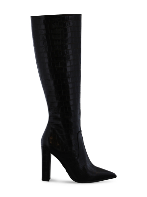 Lucille Black Croc 10.3cm Calf Boots