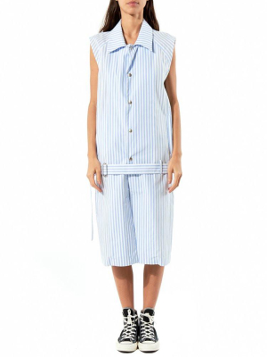 Belted Sleeveless Dress (17120104-01 Blue-white Stripe)