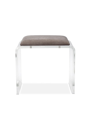 Mira Acrylic Stool In Grey Velvet