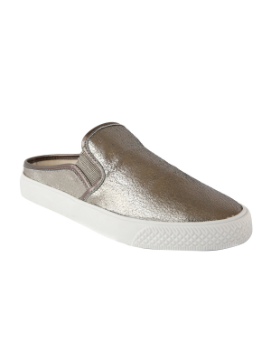 Portia Pewter Crackle Leather Slip-on Sneaker
