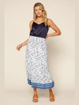 Navy Botanical Midi Skirt