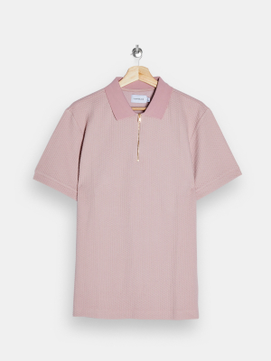 Pink Waffle Short Sleeve Polo