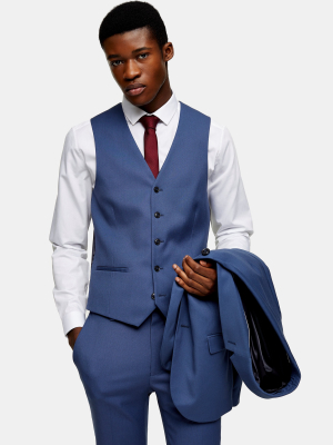 Blue Single Breasted Skinny Fit Suit Vest