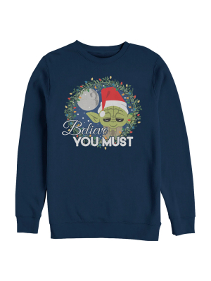 Men's Star Wars Christmas Cute Yoda Wreath Sweatshirt