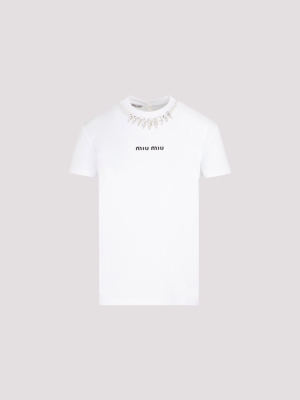 Miu Miu Crystal Embellished Logo Printed T-shirt