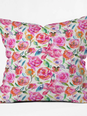 18"x18" Square Ninola Design Watercolor Summer Roses Throw Pillow - Deny Designs