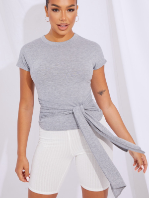 Grey Marl Tie Front T Shirt